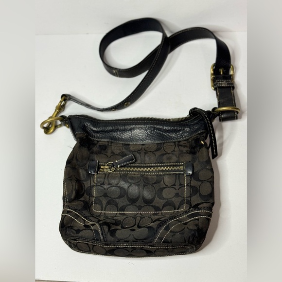 Coach Handbags - Coach Leather Trim Black Signature Logo Crossbody Bag G065-10402